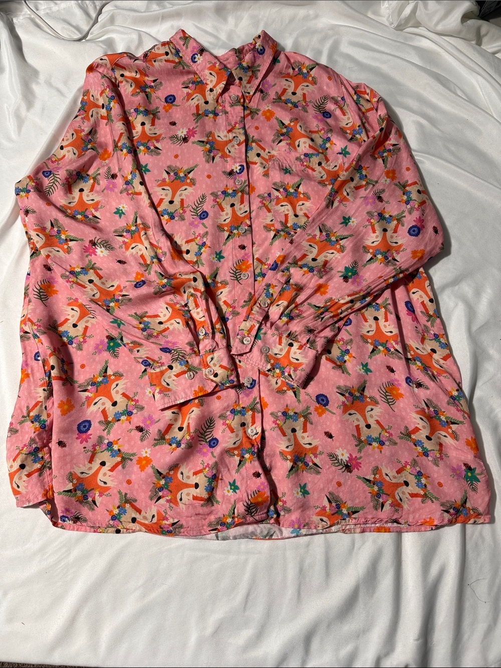 Von Landen x Ulla Popken Pink Fox Floral Button Front Blouse Long Sleeve size 20